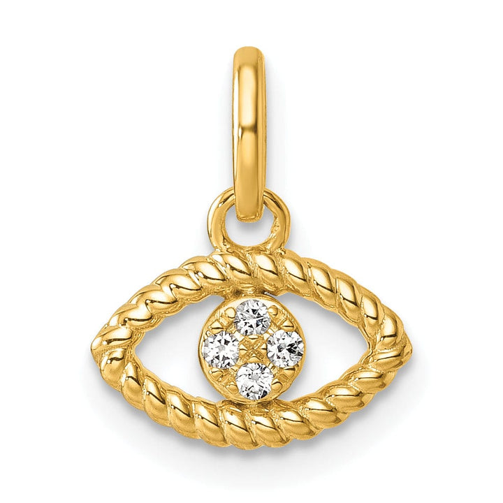 14K Yellow Gold Diamond Twisted Design Edge Evil Eye Pendant
