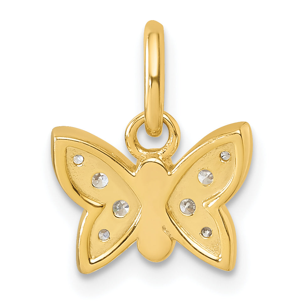 14K Yellow Gold Polished Diamond Butterfly Pendant