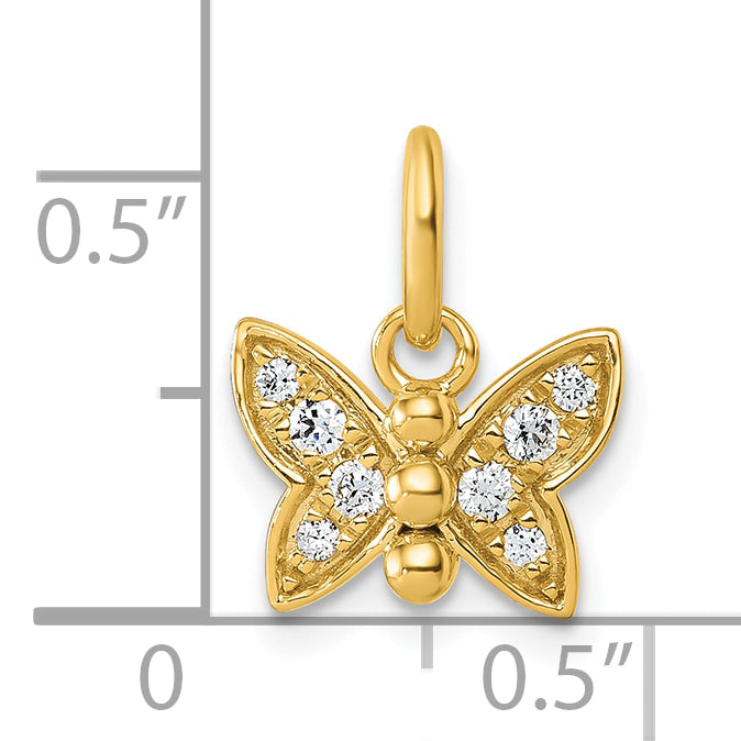 14K Yellow Gold Polished Diamond Butterfly Pendant