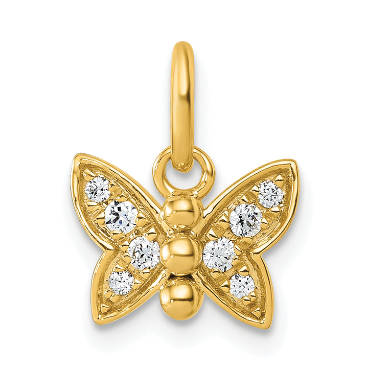 14K Yellow Gold Polished Diamond Butterfly Pendant
