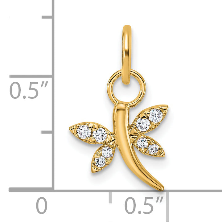14K Yellow Gold Polished Finish Diamond Dragonfly Charm Pendant