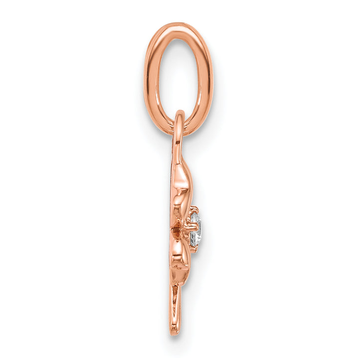 14K Rose Gold Polished Diamond Four Leaf Clover Charm Pendant