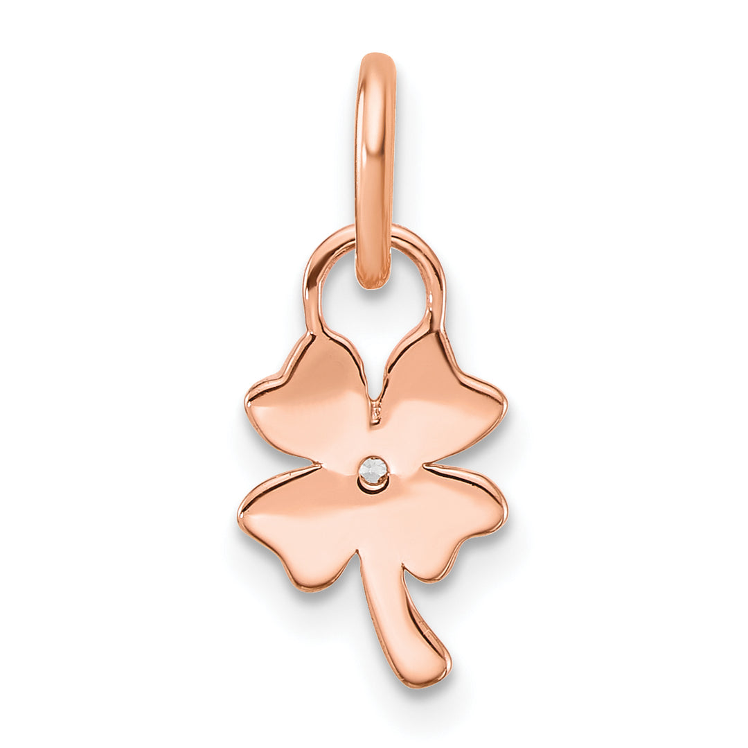 14K Rose Gold Polished Diamond Four Leaf Clover Charm Pendant