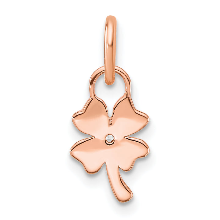 14K Rose Gold Polished Diamond Four Leaf Clover Charm Pendant