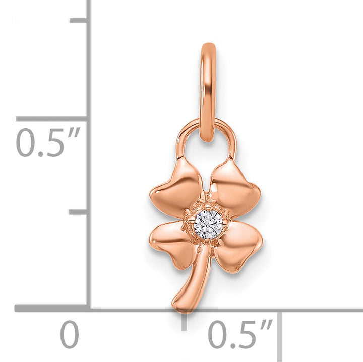 14K Rose Gold Polished Diamond Four Leaf Clover Charm Pendant