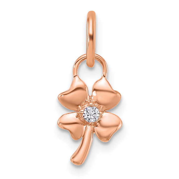 14K Rose Gold Polished Diamond Four Leaf Clover Charm Pendant