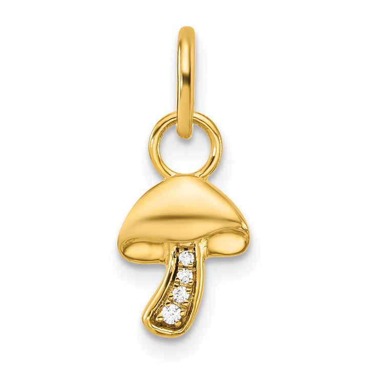 14K Yellow Gold Diamond Mushroom Charm Pendant