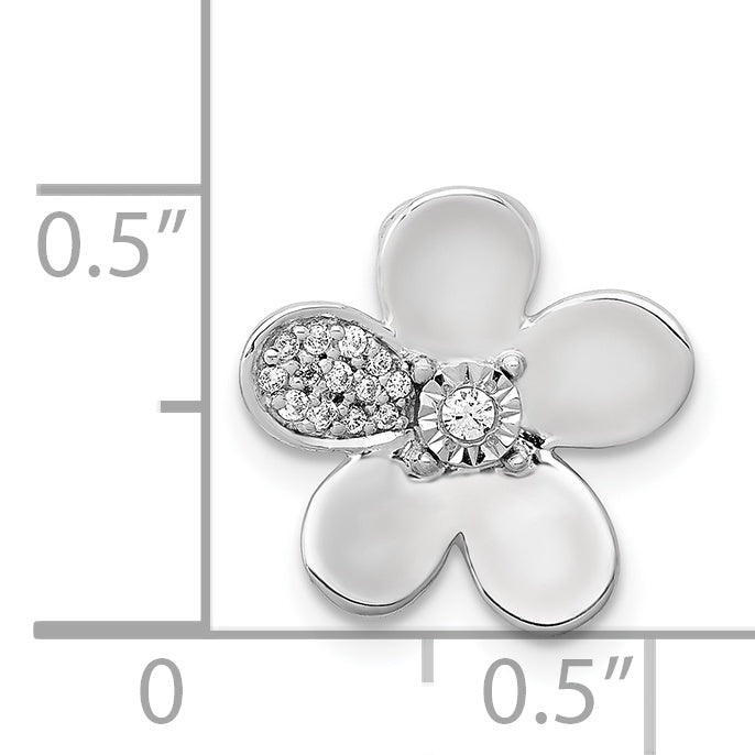 14k White Gold 1/20 carat Diamond Flower Pendant Chain Slide
