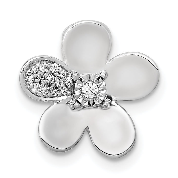 14k White Gold 1/20 carat Diamond Flower Pendant Chain Slide