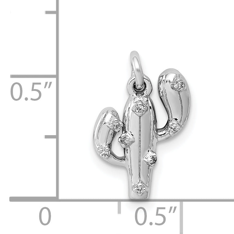 14k White Gold Diamond Cactus Design Charm Pendant