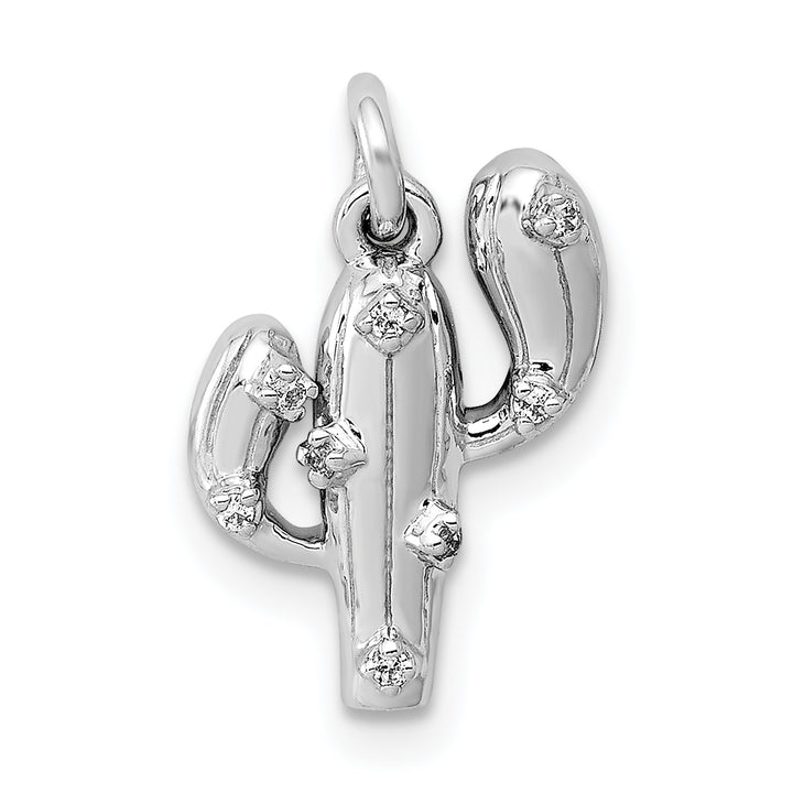 14k White Gold Diamond Cactus Design Charm Pendant