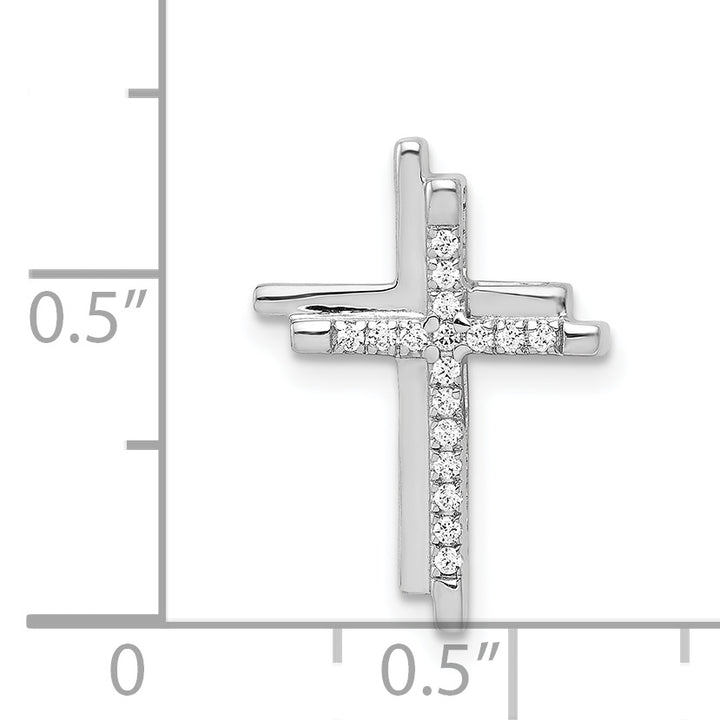 14k White Gold 1/10 CT Diamond Double Cross Design Chain Slide