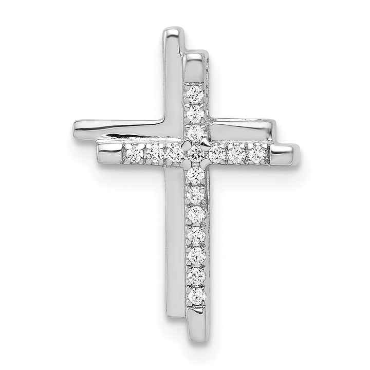 14k White Gold 1/10 CT Diamond Double Cross Design Chain Slide