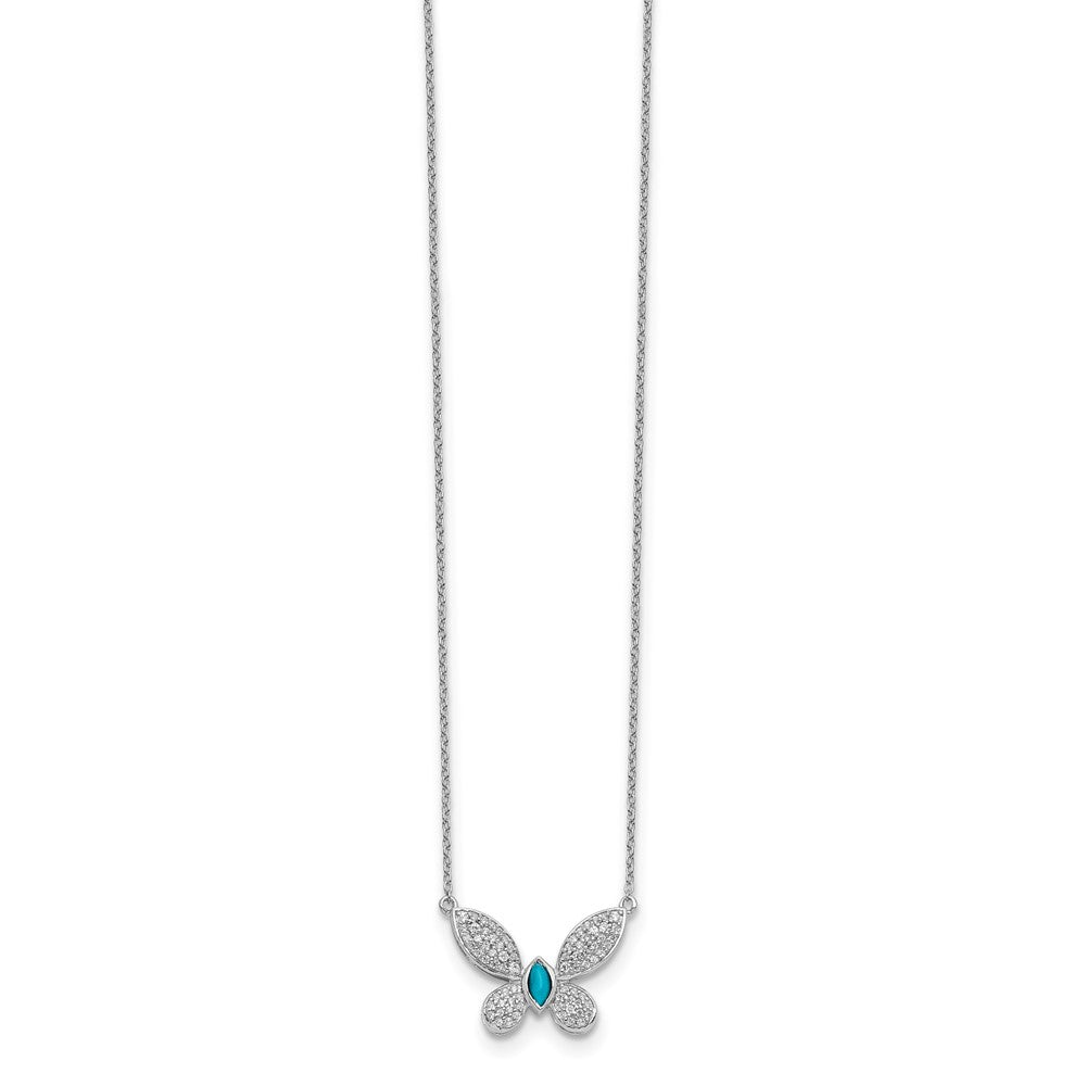 14K White Gold 1/3 ct Diamond Turquoise Butterfly 18 inch Necklace