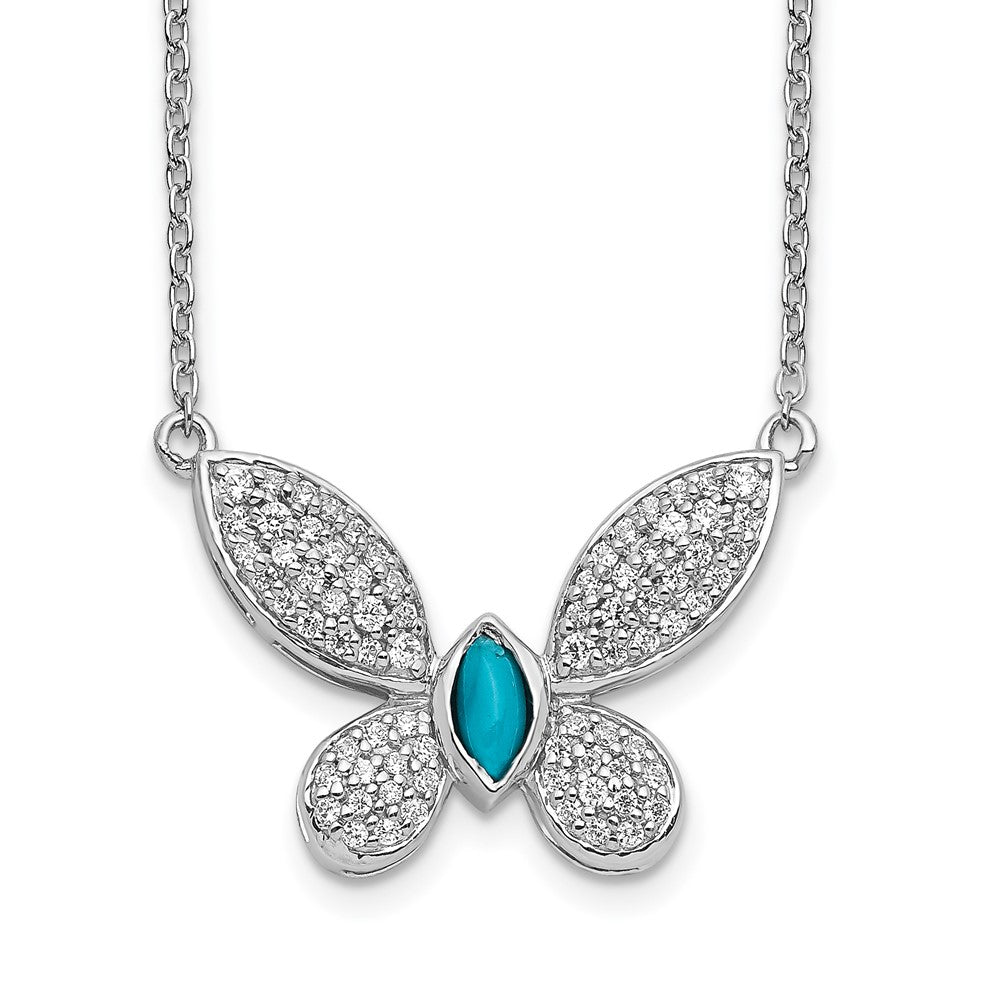 14K White Gold 1/3 ct Diamond Turquoise Butterfly 18 inch Necklace