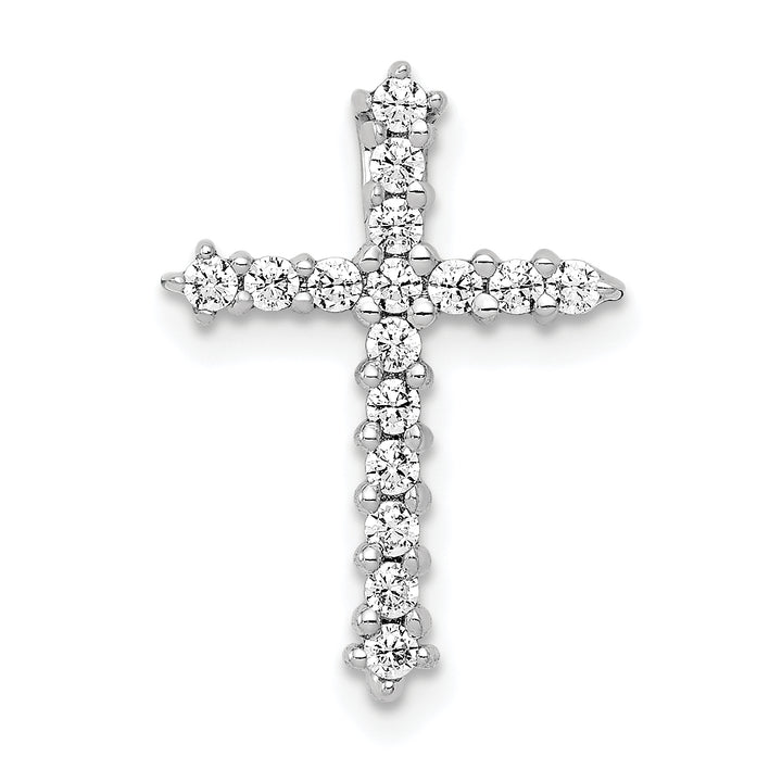 14k White Gold 1/4 CT I1 Diamond Trendy Design Cross Chain Slide