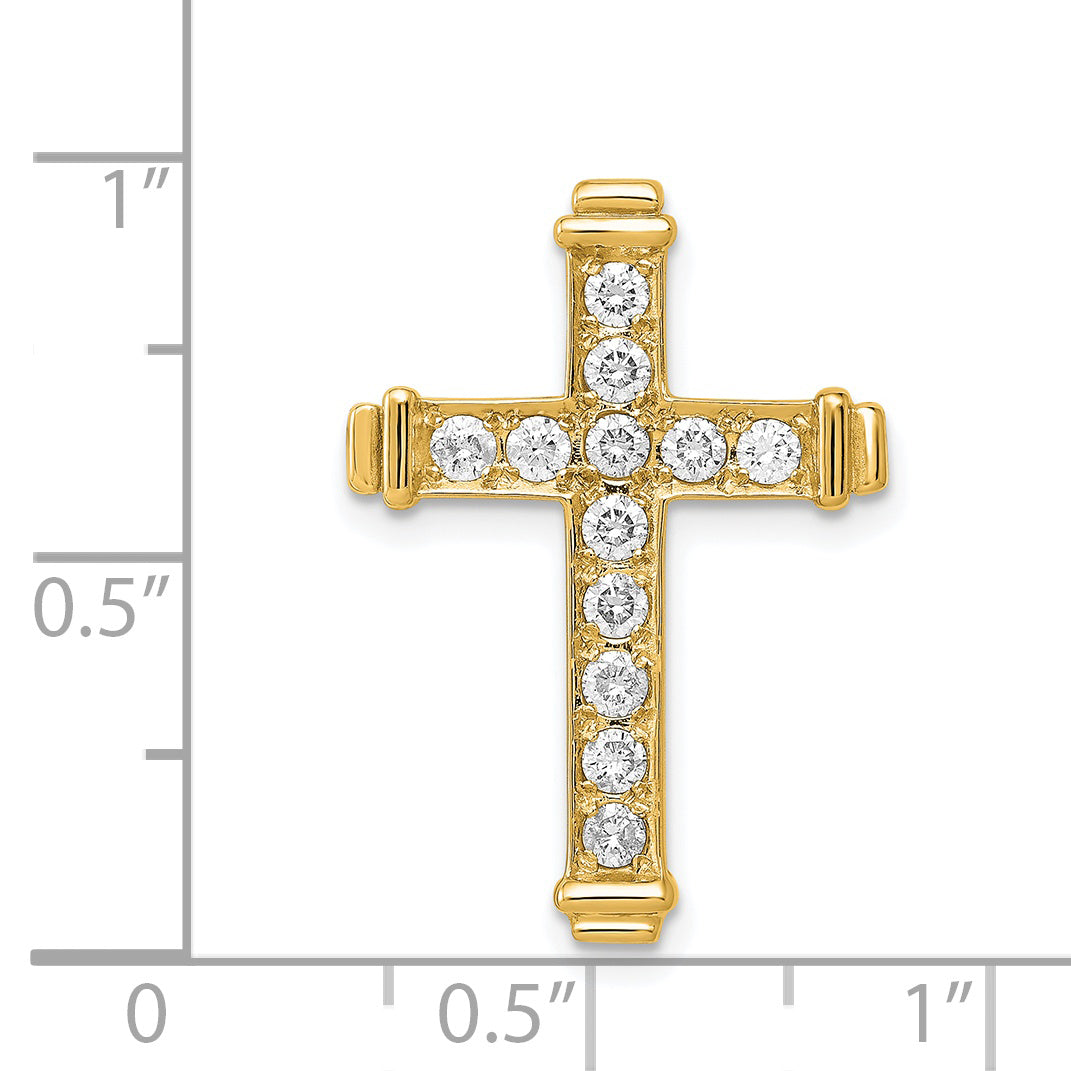 14k Yellow Gold 3/8 CT I1 Diamond Bold Latin Cross Design Slide