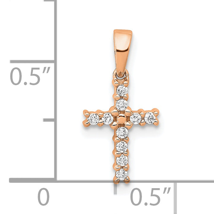 14k Rose Gold 1/10 CT Diamond Latin Design Cross Pendant