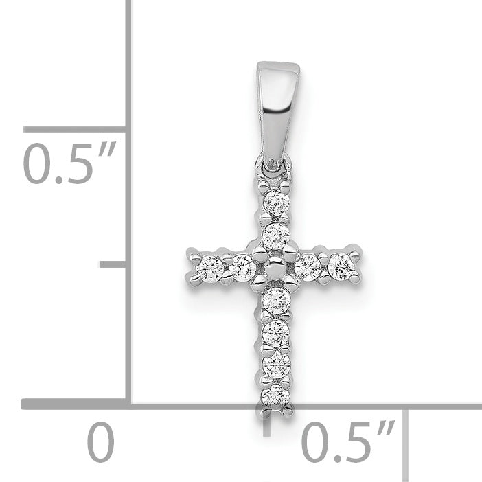 14k White Gold 1/10 CT Diamond Latin Cross Design Pendant