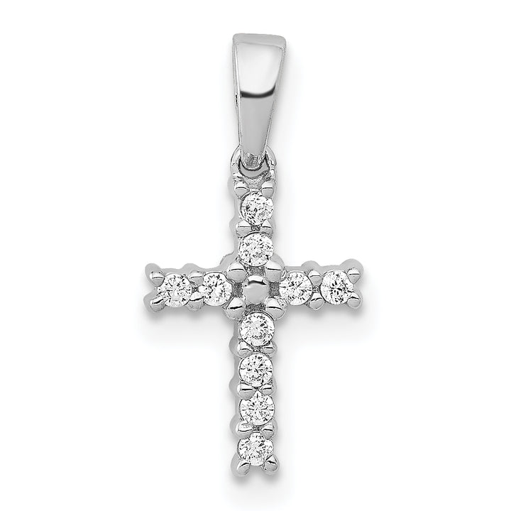 14k White Gold 1/10 CT Diamond Latin Cross Design Pendant