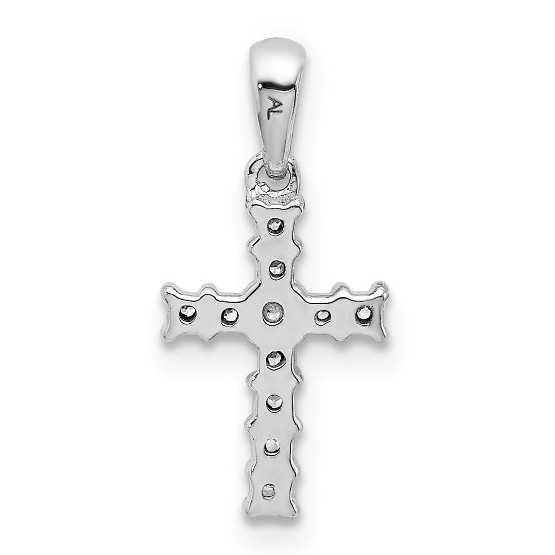 14k White Gold 1/20 CT Classic Diamond Latin Cross Pendant