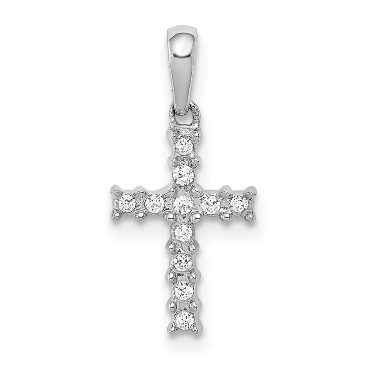 14k White Gold 1/20 CT Classic Diamond Latin Cross Pendant
