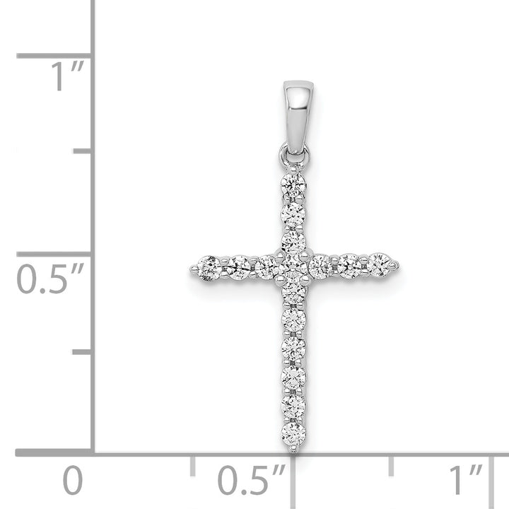 14k White Gold Polished 1/4 CT Classic Diamond Cross Pendant