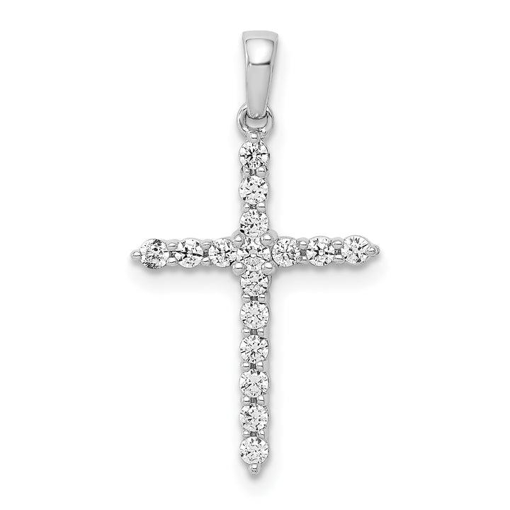 14k White Gold Polished 1/4 CT Classic Diamond Cross Pendant