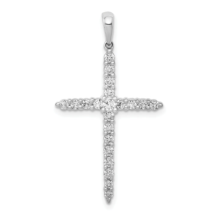 14k White Gold Polished 1/2 CT Diamond Cross Pendant