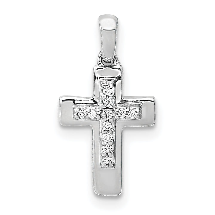 14k White Gold 1/20 CT Diamond Moden Cross Design Pendant