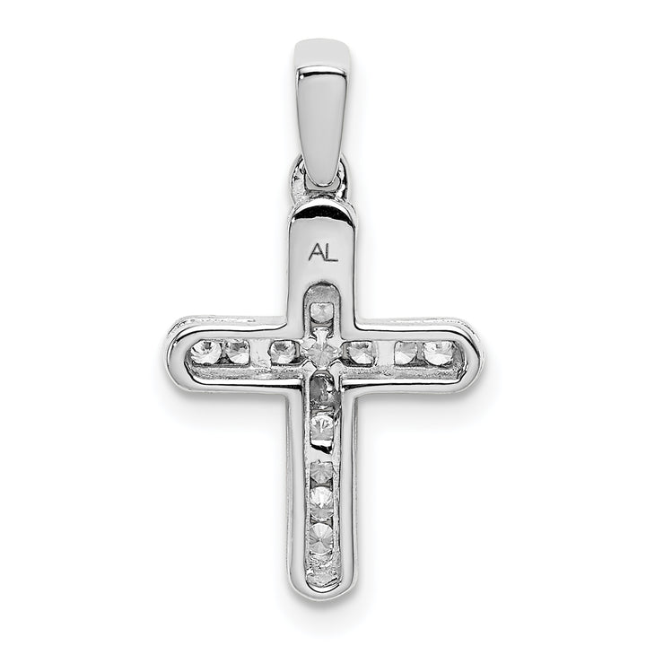 14k White Gold 1/6 CT Diamond Modern Design Latin Cross Pendant