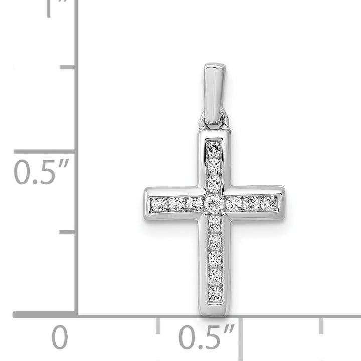 14k White Gold 1/6 CT Diamond Modern Design Latin Cross Pendant