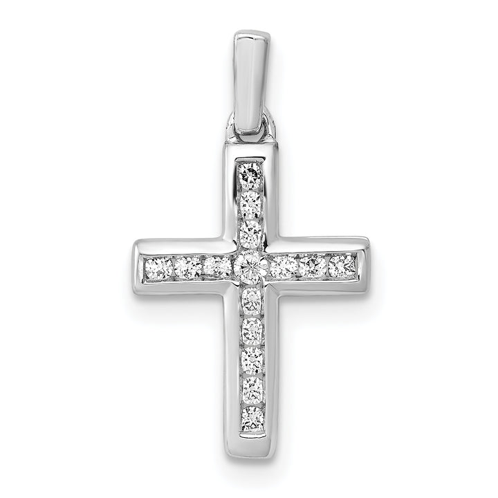 14k White Gold 1/6 CT Diamond Modern Design Latin Cross Pendant