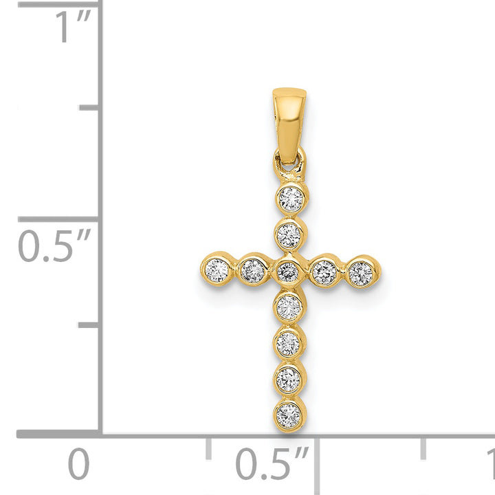 14k Yellow Gold Polished 1/10 CT Diamond Cross Pendant