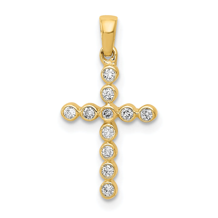 14k Yellow Gold Polished 1/10 CT Diamond Cross Pendant
