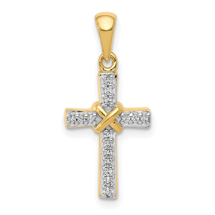 14k Two Tone Gold 1/6 CT Diamond Latin Cross Design Pendant