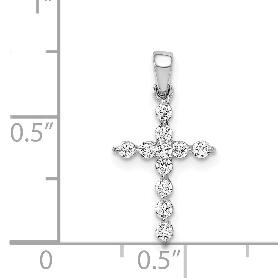14k White Gold 1/4 CT Classic Diamond Design Cross Pendant