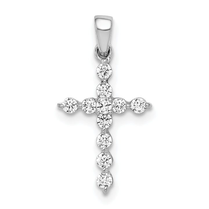 14k White Gold 1/4 CT Classic Diamond Design Cross Pendant