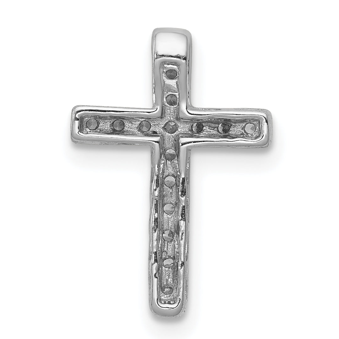 14k White Gold 1/6 CT Diamond Bold Latin Cross Chain Slide
