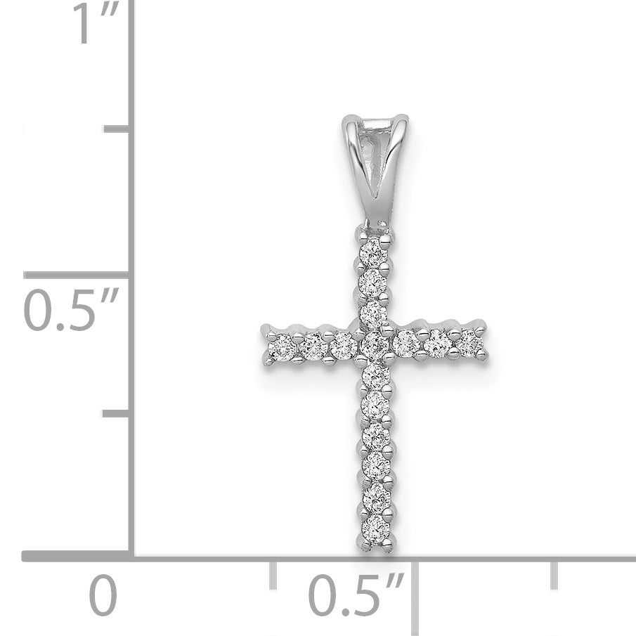 14k White Gold 1/6 CT Diamond Fancy Latin Cross Pendant