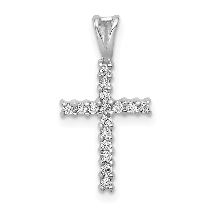 14k White Gold 1/6 CT Diamond Fancy Latin Cross Pendant