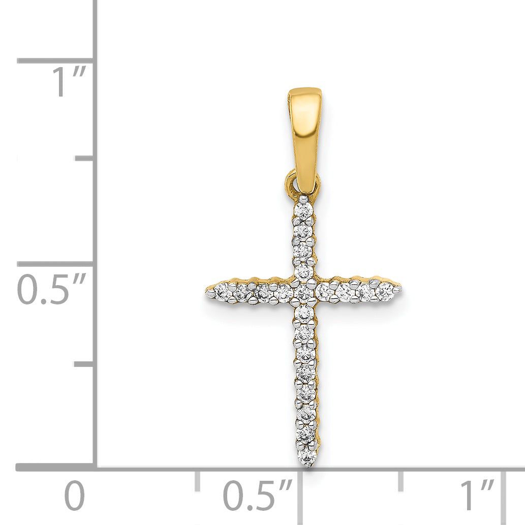 14k Yellow Gold 1/6 CT Diamond Sleek Design Cross Pendant