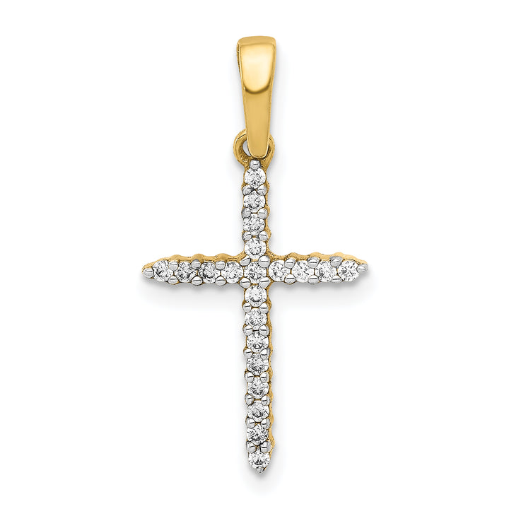 14k Yellow Gold 1/6 CT Diamond Sleek Design Cross Pendant