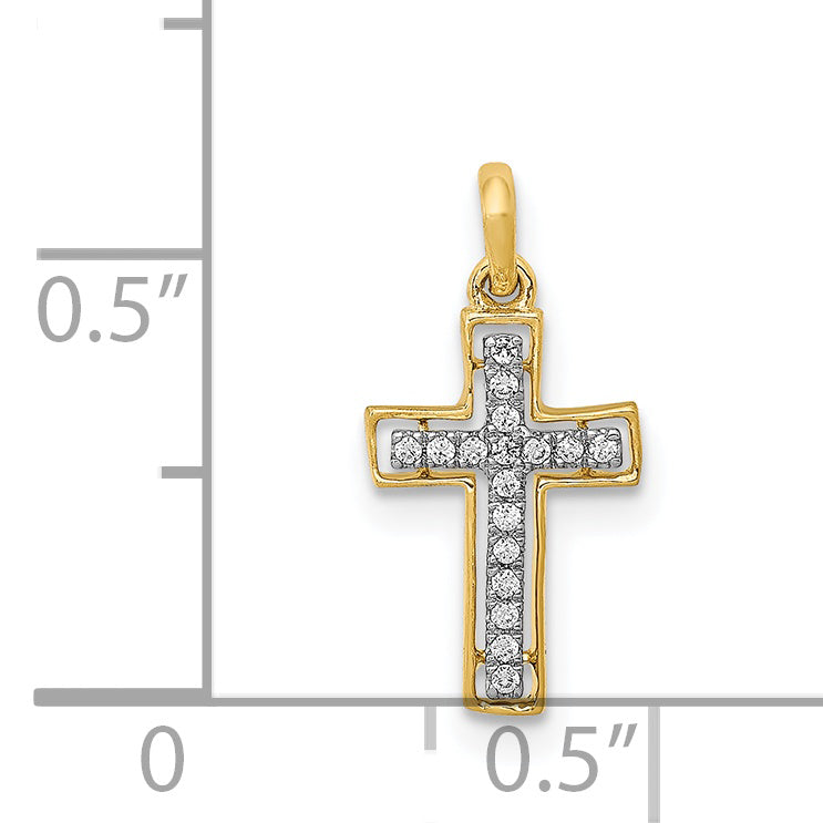 14k and White Rhodium 1/20 CT Diamond Classic Cross Pendant