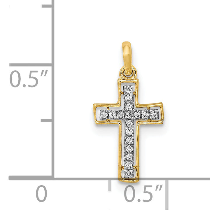 14k and White Rhodium 1/20 CT Diamond Classic Cross Pendant