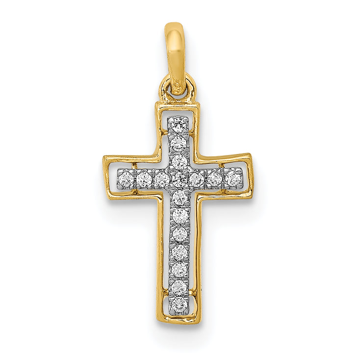 14k and White Rhodium 1/20 CT Diamond Classic Cross Pendant