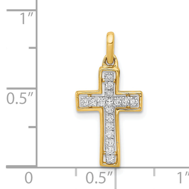 14k Yellow, White Gold 1/8 CT Diamond Fancy Cross Pendant