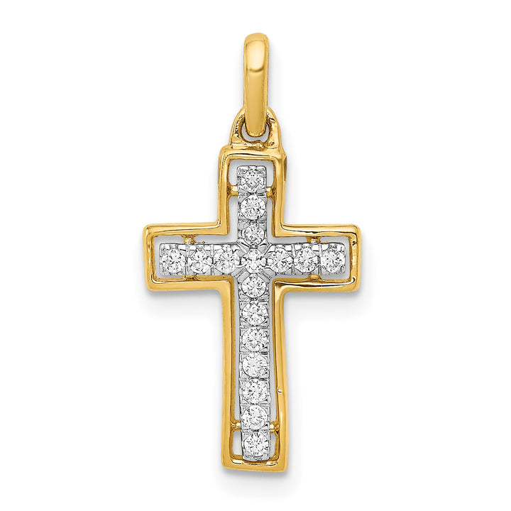 14k Yellow, White Gold 1/8 CT Diamond Fancy Cross Pendant