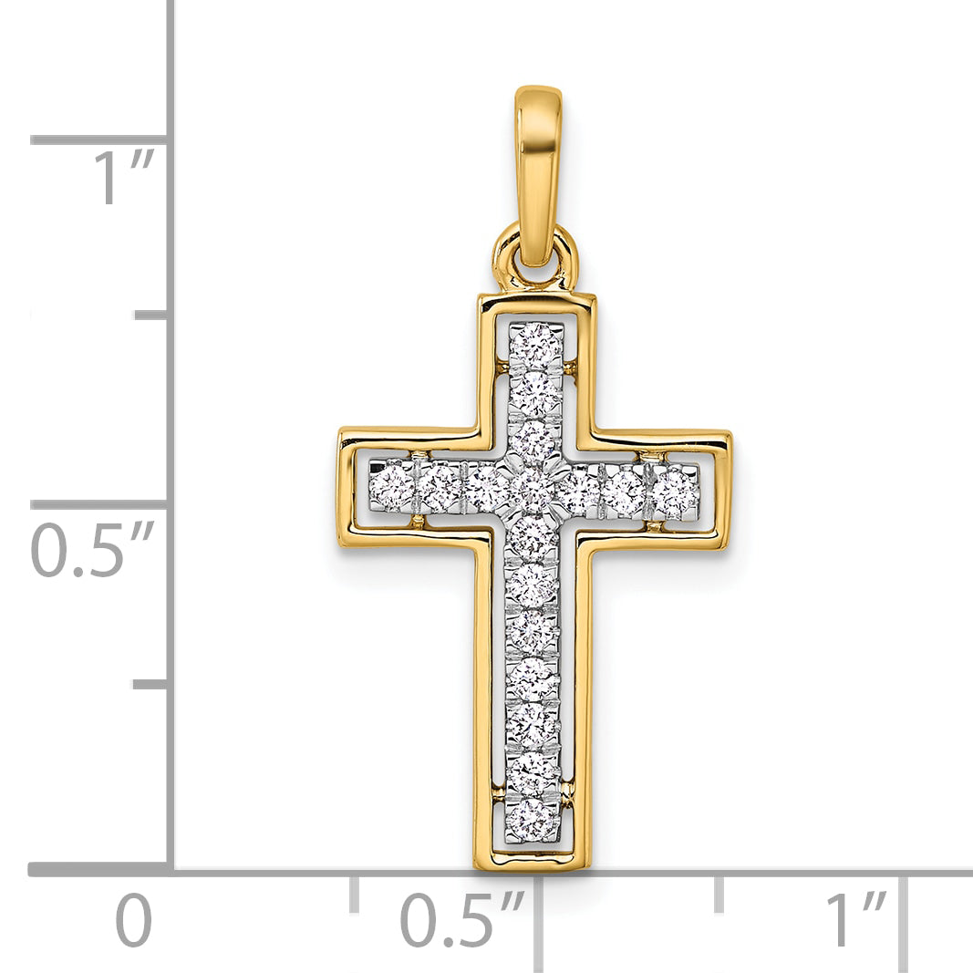 14k Yellow, White Gold 1/4 CT Diamond Bold Cross Design Pendant