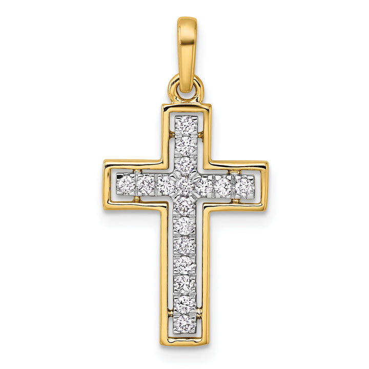 14k Yellow, White Gold 1/4 CT Diamond Bold Cross Design Pendant